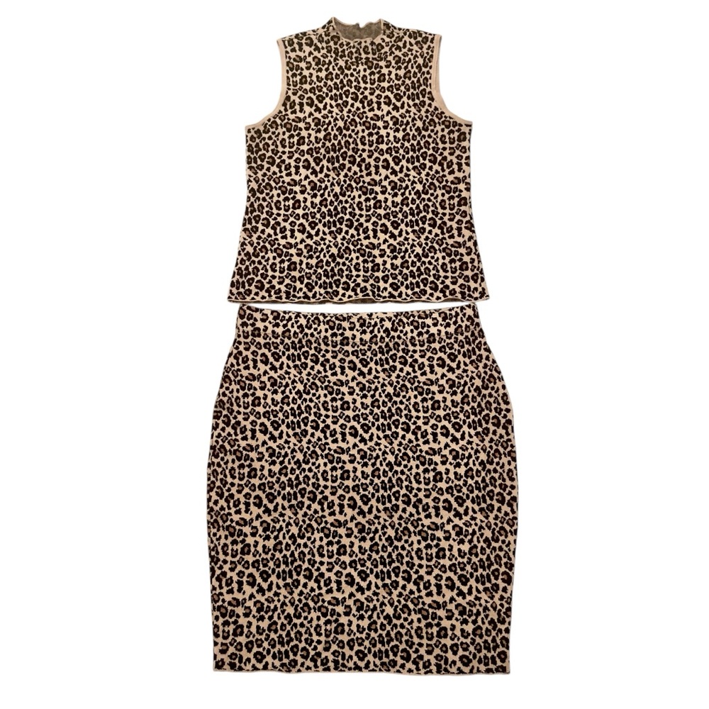 Women's Leopard Print Mock Neck Sleeveless Top W/ Matching Pencil Skirt Set L/XL